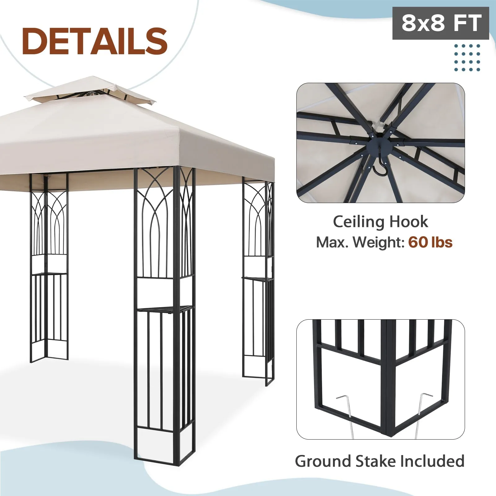 Patio Gazebo 8x8 with Corner Shelves