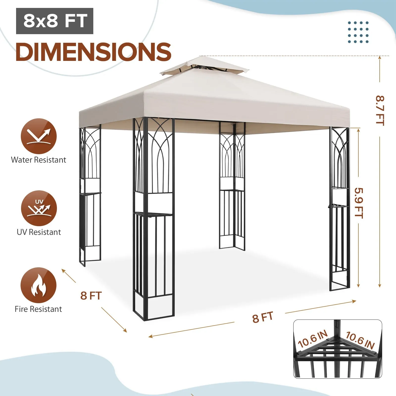 Patio Gazebo 8x8 with Corner Shelves