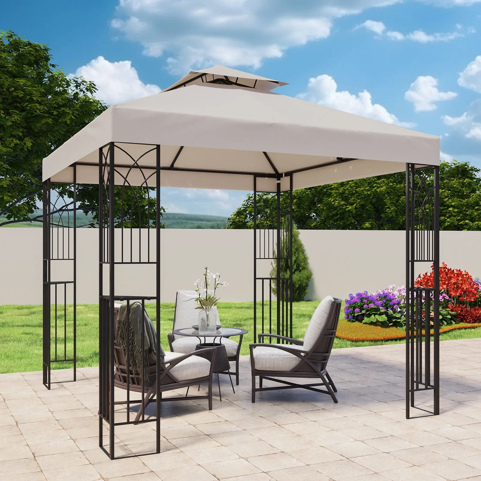 Patio Gazebo 8x8 with Corner Shelves