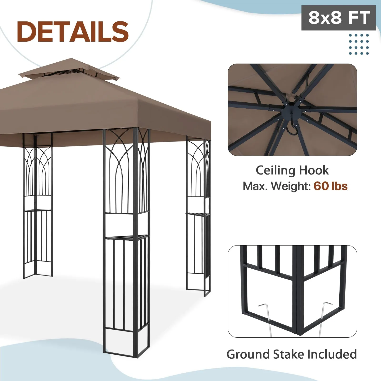 Patio Gazebo 8x8 with Corner Shelves