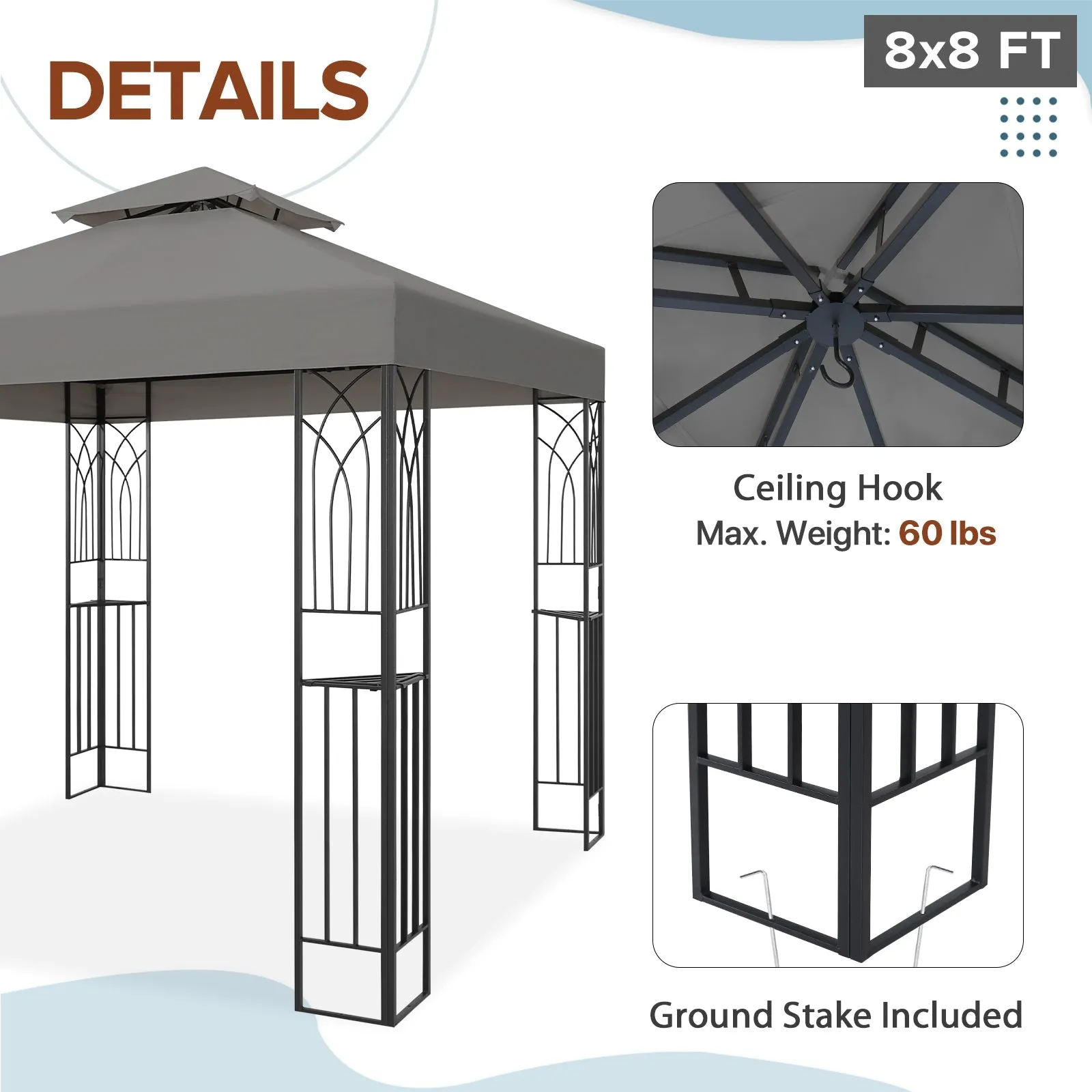 Patio Gazebo 8x8 with Corner Shelves