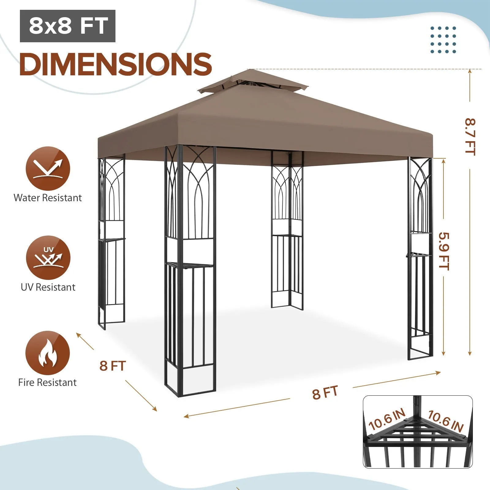 Patio Gazebo 8x8 with Corner Shelves