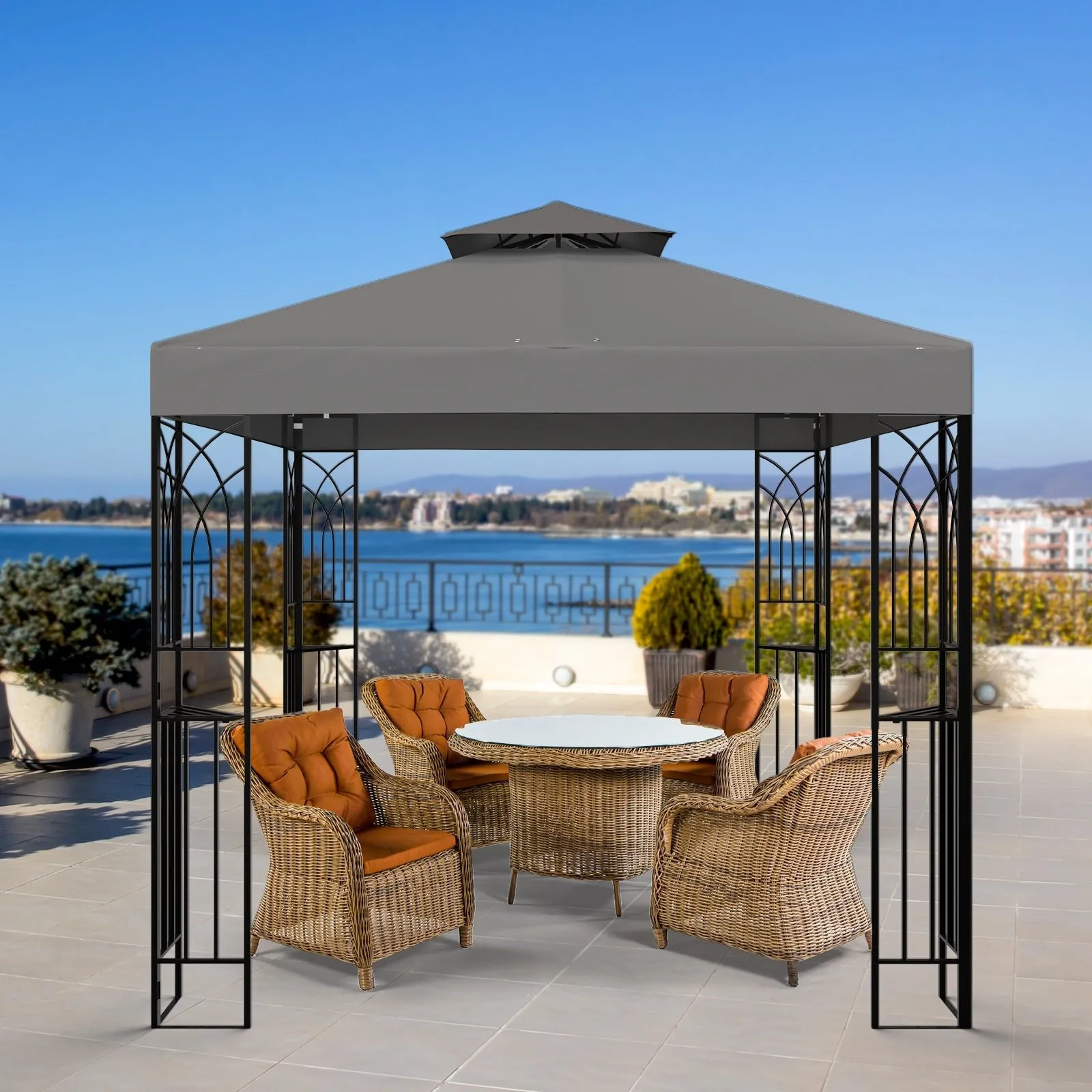 Patio Gazebo 8x8 with Corner Shelves