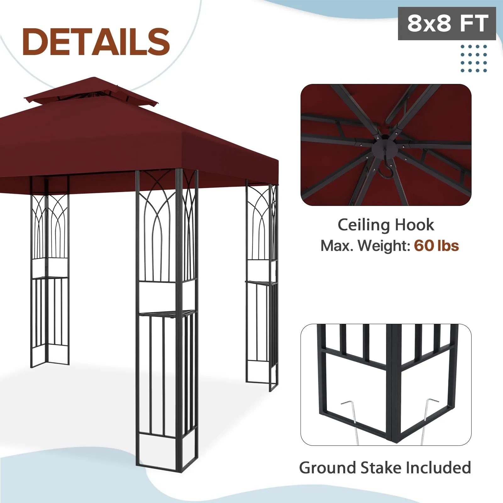 Patio Gazebo 8x8 with Corner Shelves