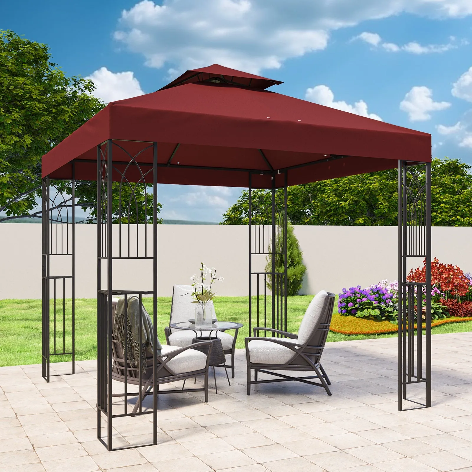 Patio Gazebo 8x8 with Corner Shelves