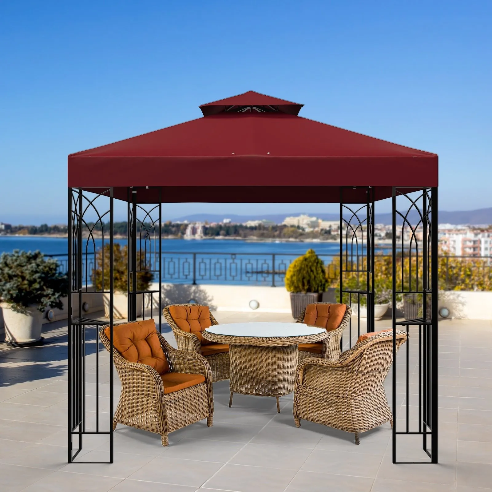 Patio Gazebo 8x8 with Corner Shelves