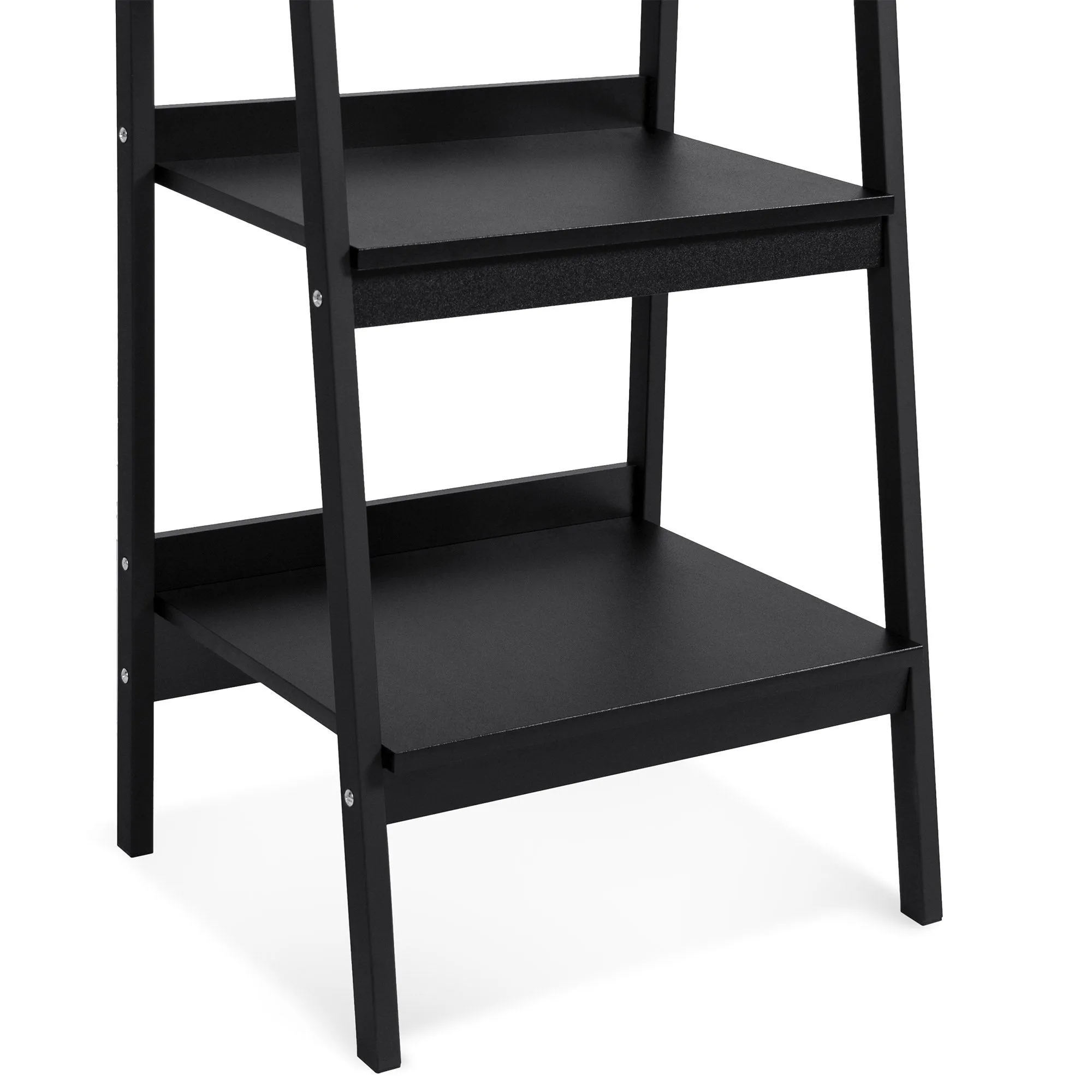 Set of 2 Wooden 4-Shelf Open Ladder Bookcase Displays w/ Metal Framing