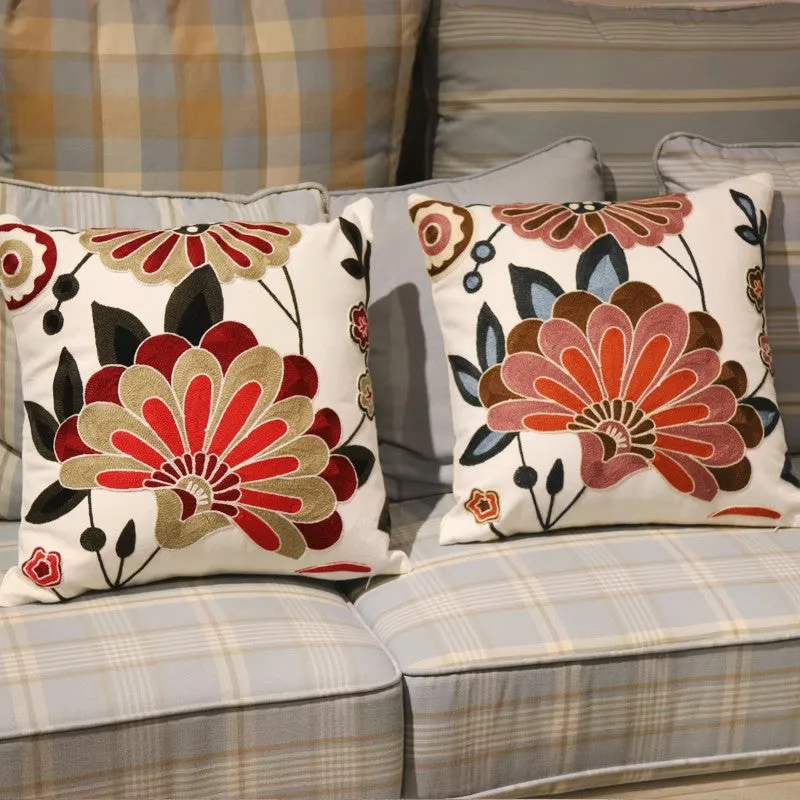 Sofa Decorative Pillows, Embroider Flower Cotton Pillow Covers, Flower Decorative Throw Pillows for Couch, Farmhouse Decorative Throw Pillows