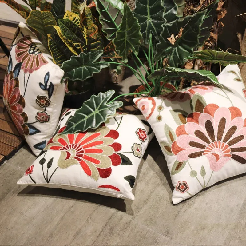 Sofa Decorative Pillows, Embroider Flower Cotton Pillow Covers, Flower Decorative Throw Pillows for Couch, Farmhouse Decorative Throw Pillows