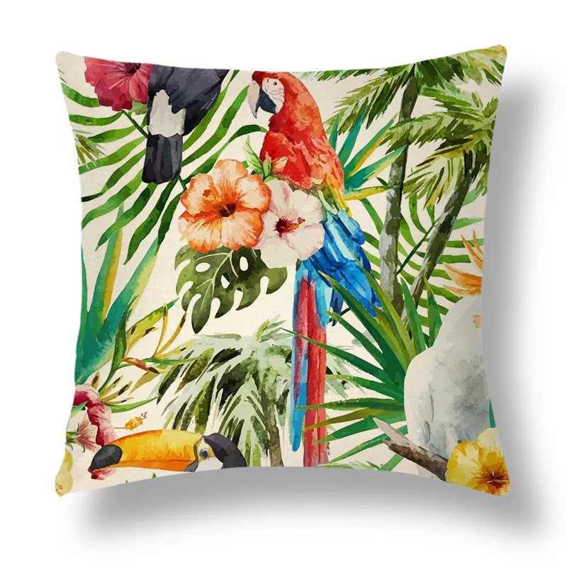 Tropical Colourful Linen Throw Pillow Case Cushion Cover