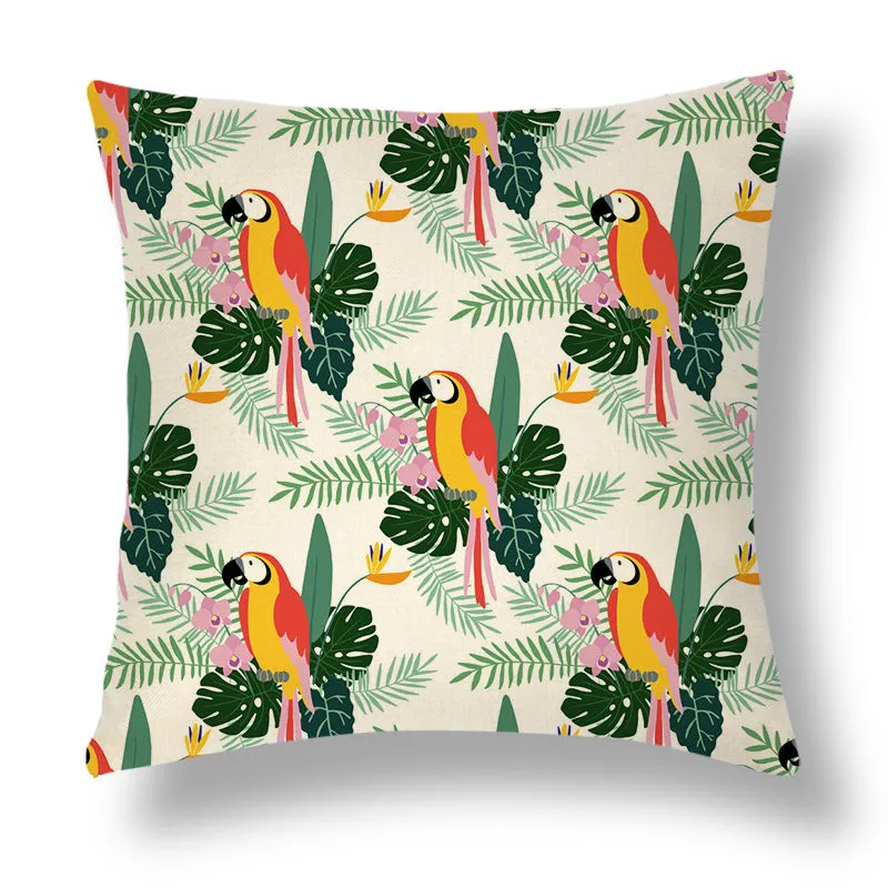 Tropical Colourful Linen Throw Pillow Case Cushion Cover