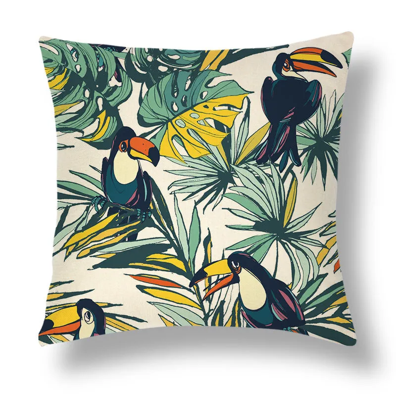 Tropical Colourful Linen Throw Pillow Case Cushion Cover