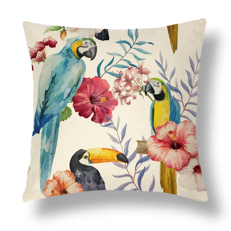 Tropical Colourful Linen Throw Pillow Case Cushion Cover
