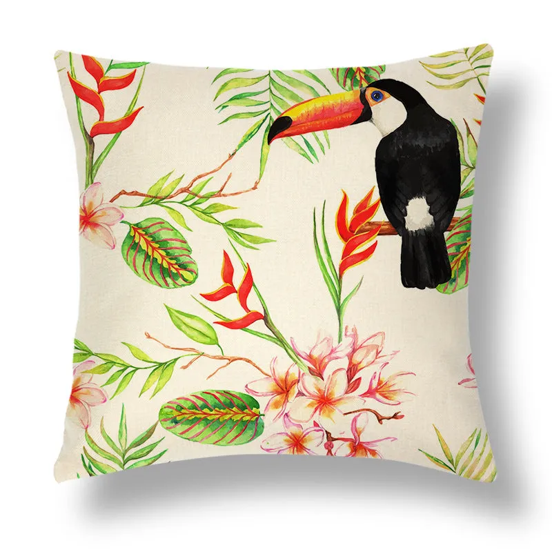 Tropical Colourful Linen Throw Pillow Case Cushion Cover