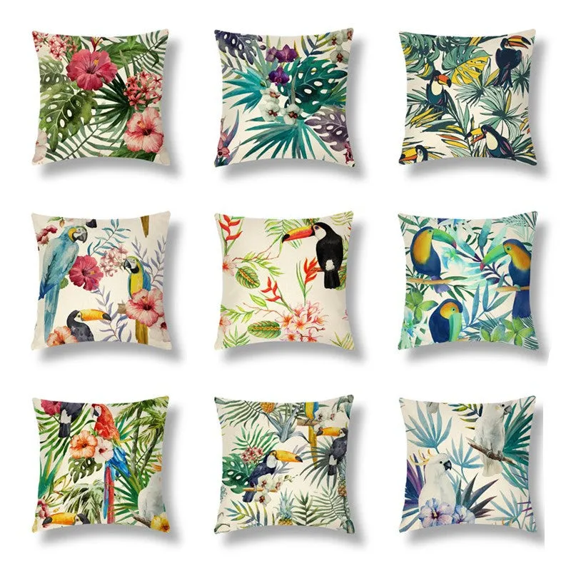 Tropical Colourful Linen Throw Pillow Case Cushion Cover