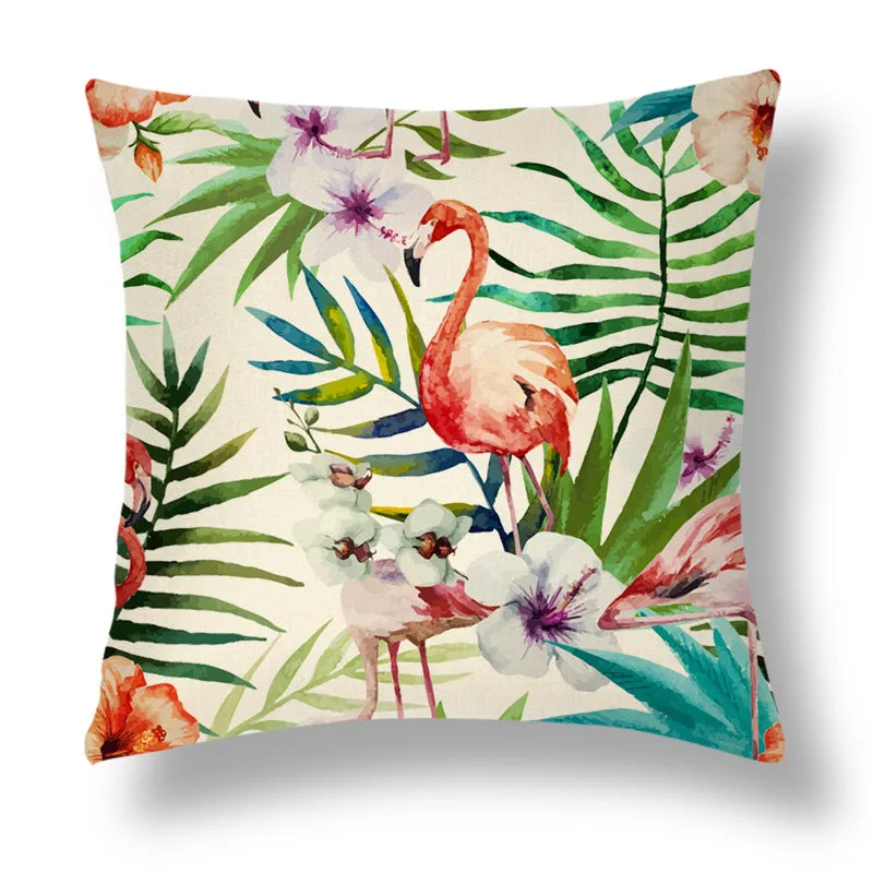 Tropical Colourful Linen Throw Pillow Case Cushion Cover