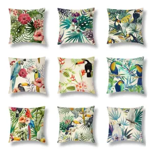 Tropical Colourful Linen Throw Pillow Case Cushion Cover