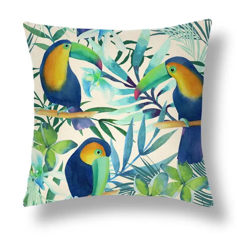 Tropical Colourful Linen Throw Pillow Case Cushion Cover