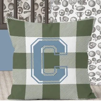 Vintage Sports Plaid Personalized Nursery Pillow