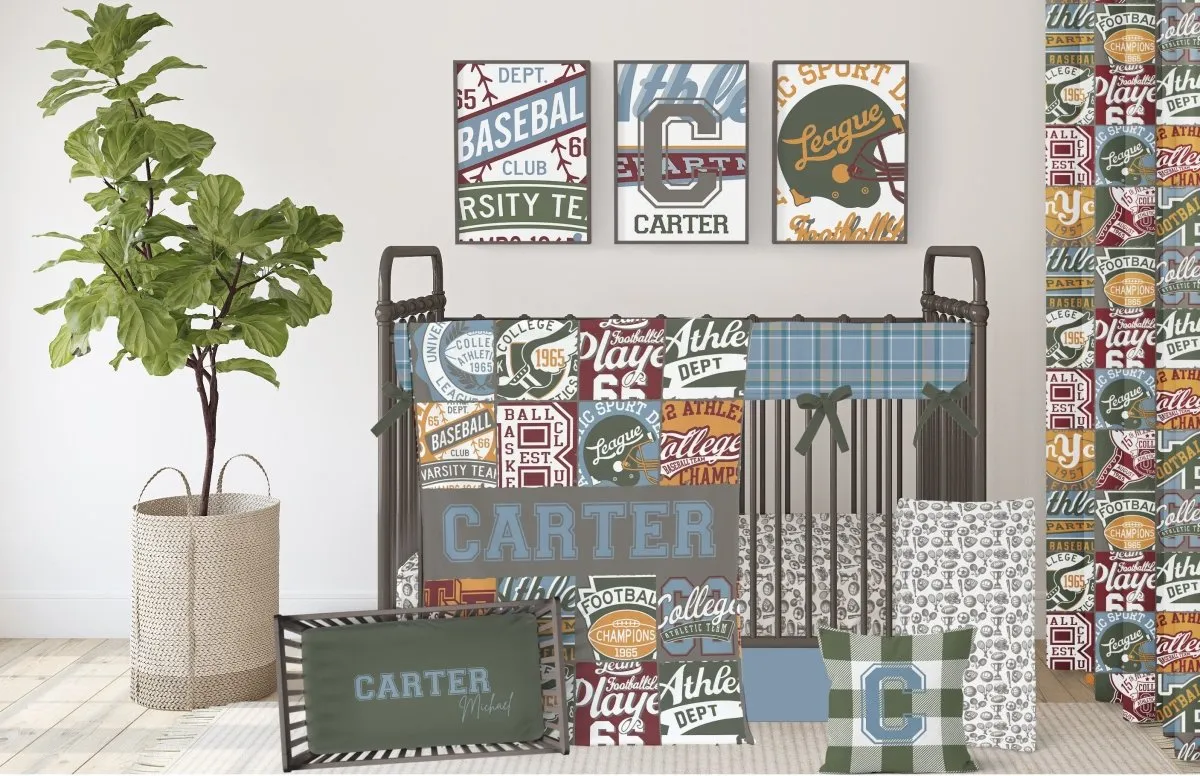 Vintage Sports Plaid Personalized Nursery Pillow