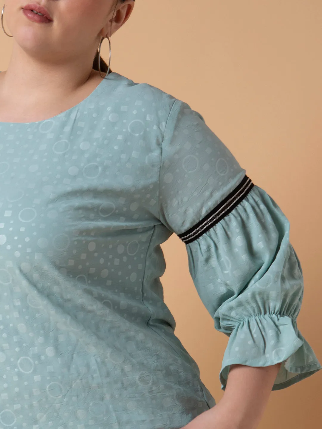 Women Sea Green Extended Sleeves Georgette Top