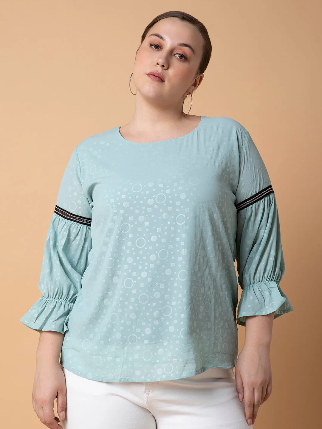 Women Sea Green Extended Sleeves Georgette Top