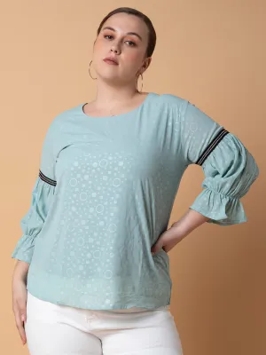 Women Sea Green Extended Sleeves Georgette Top