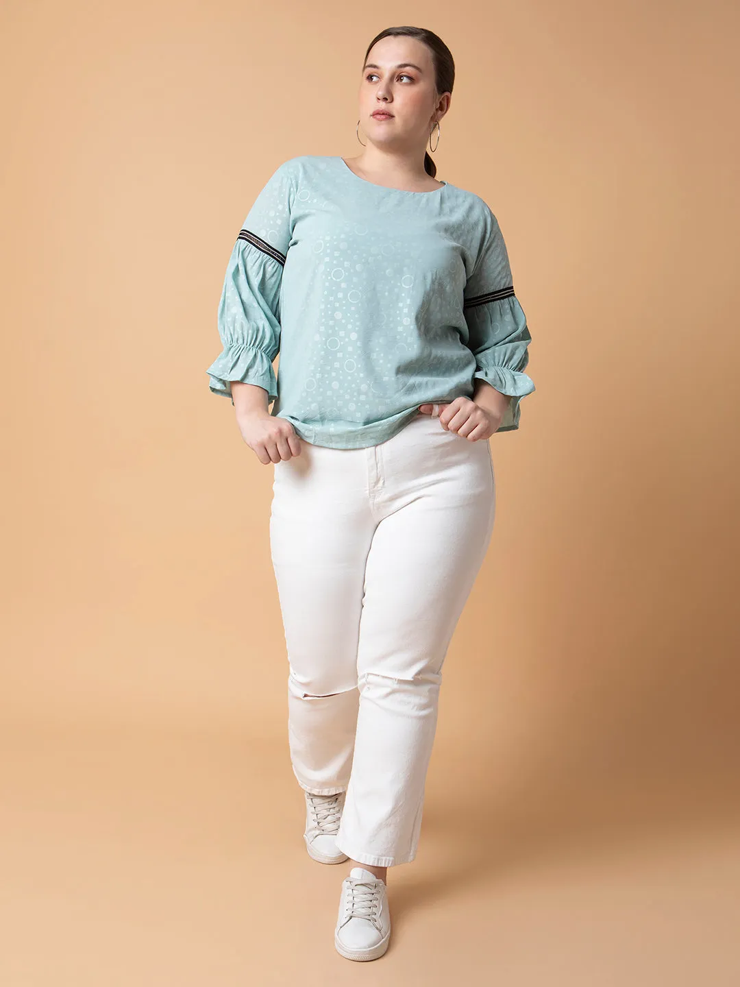 Women Sea Green Extended Sleeves Georgette Top