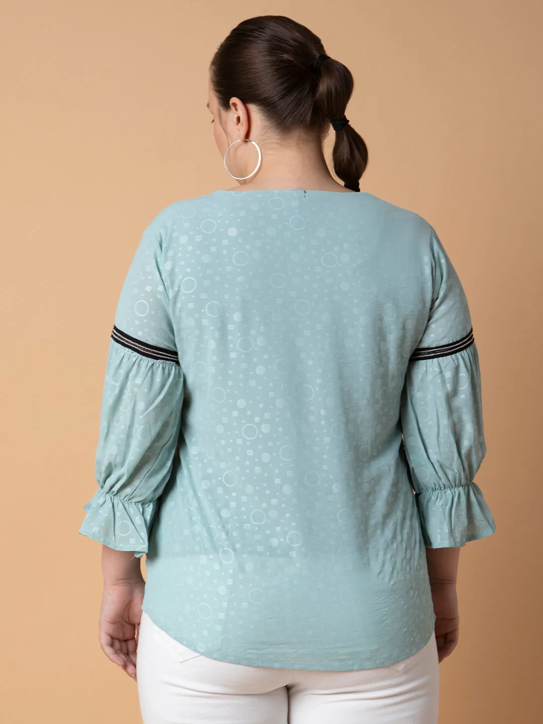 Women Sea Green Extended Sleeves Georgette Top