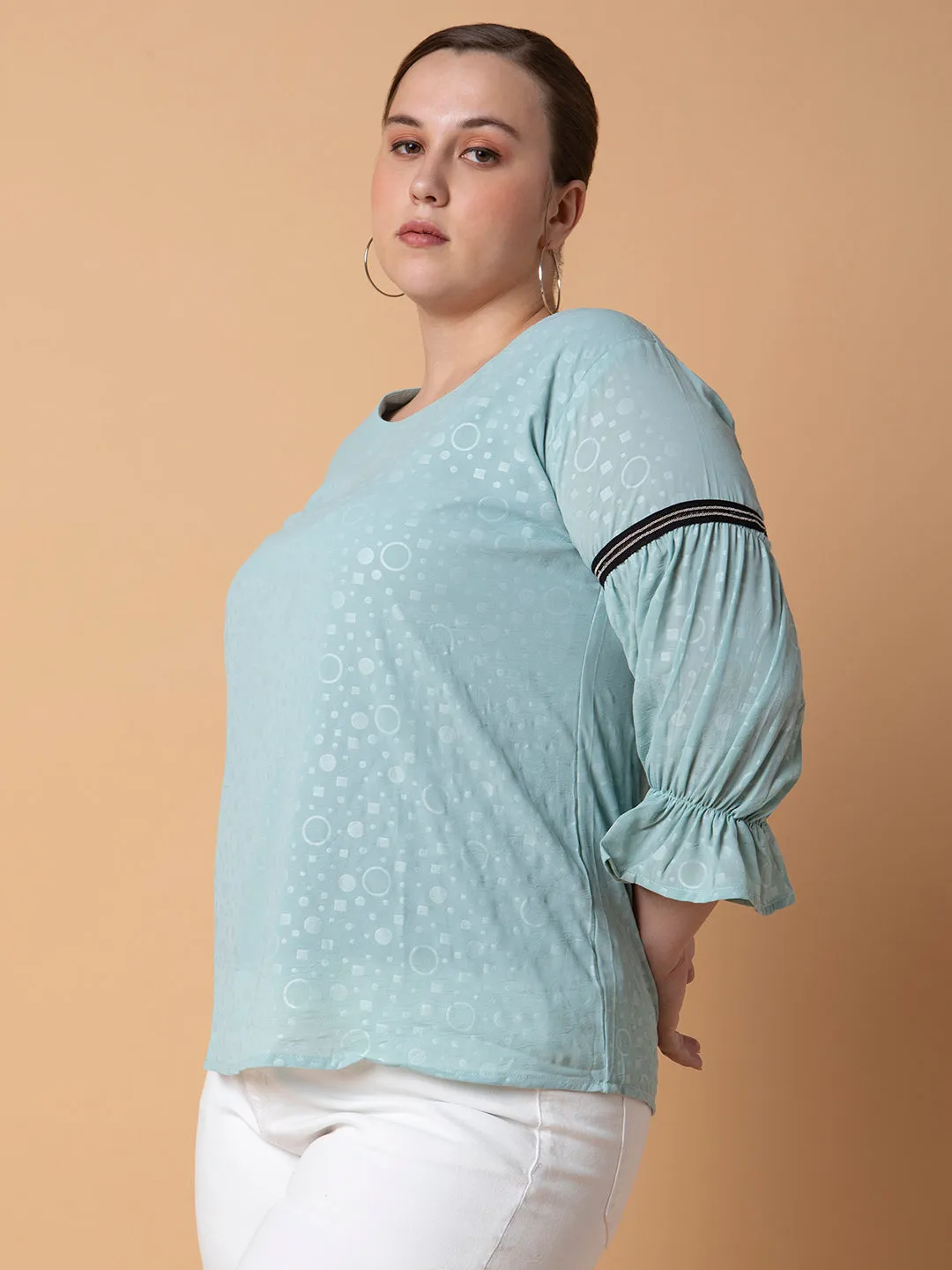 Women Sea Green Extended Sleeves Georgette Top