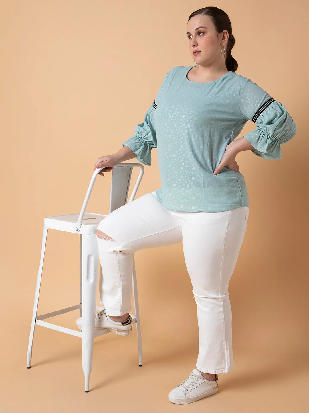 Women Sea Green Extended Sleeves Georgette Top