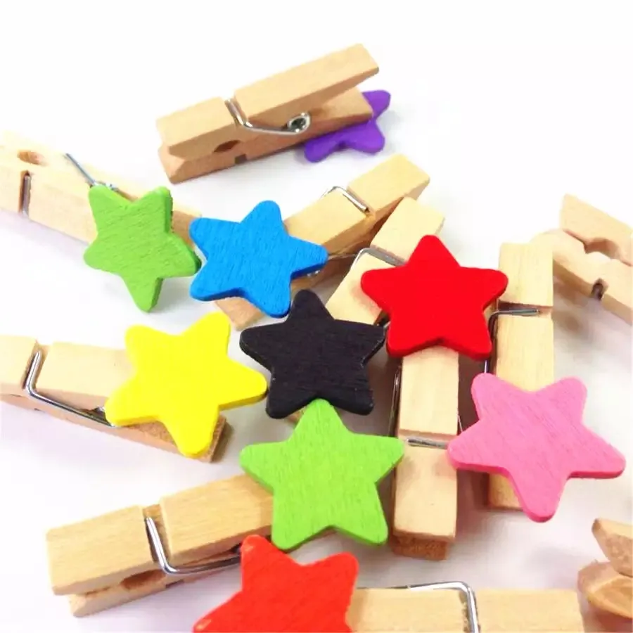 Wooden Photo Paper Clip - Stars - Set of 10